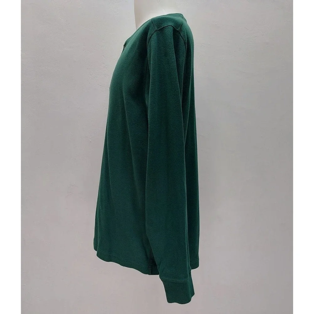 J. Crew Henley Shirt Men's Long Sleeve Cotton XL Green Ribbed Casual Pullover